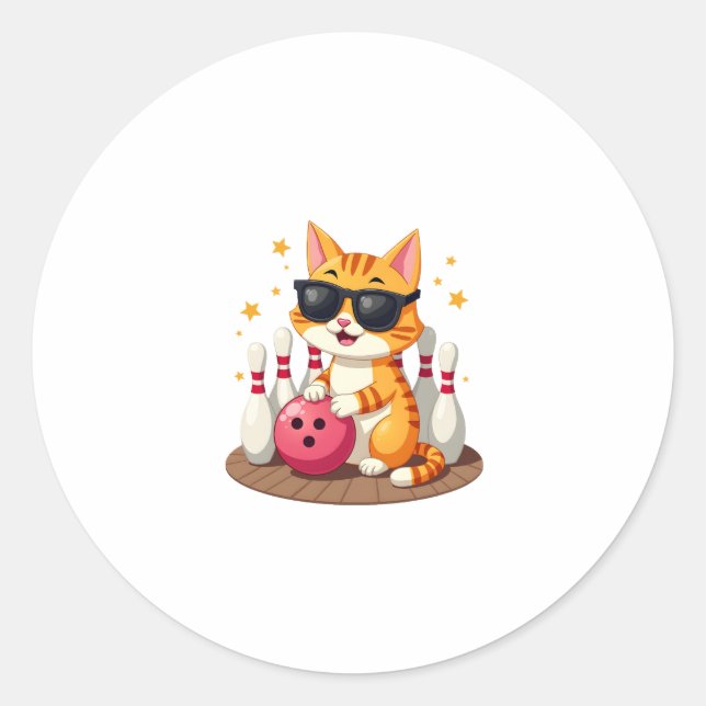 Sticker Rond Chat mignon Avec Lunettes De Soleil Chat Jouer Bow (Devant)