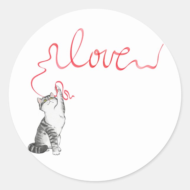 Sticker Rond Chat mignon avec ruban rouge (Devant)