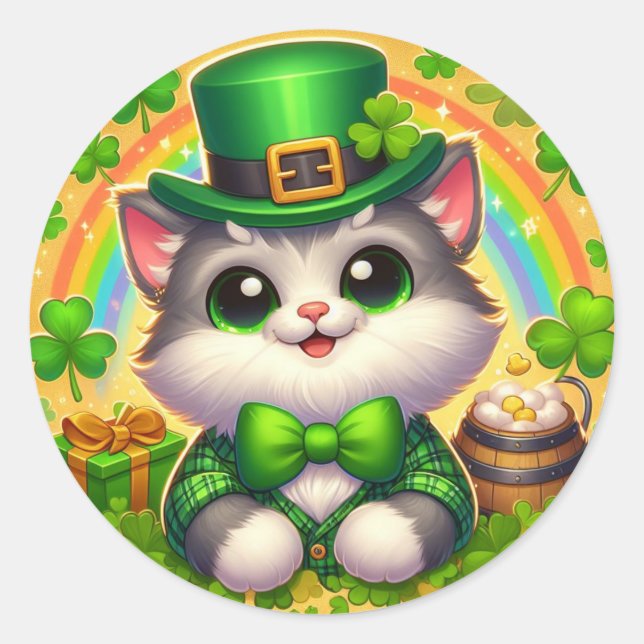 Sticker Rond Chat mignon/chaton Saint Patrick's Day (Devant)