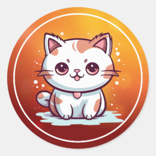 Sticker Rond Chat Mignon Clipart de Style Kawaii