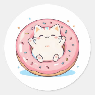 Sticker Rond Chat mignon dans un design doux Kawaii de beignet