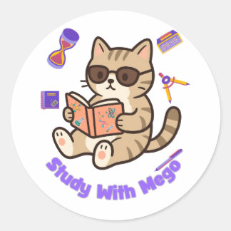 Sticker Rond Chat mignon étudiant avec des lunettes de soleil d