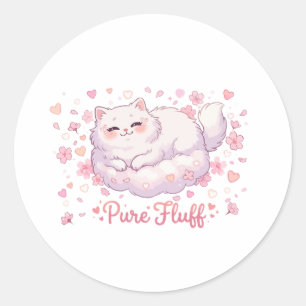 Sticker Rond Chat Mignon Kawaii Tout en Peluche