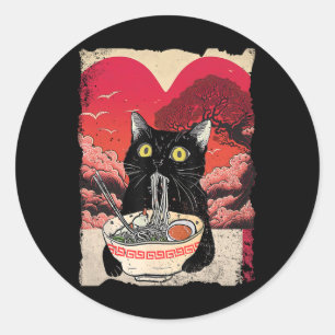 Sticker Rond Chat Mignon Mangeant Des Nouilles Ramen Ramen Est