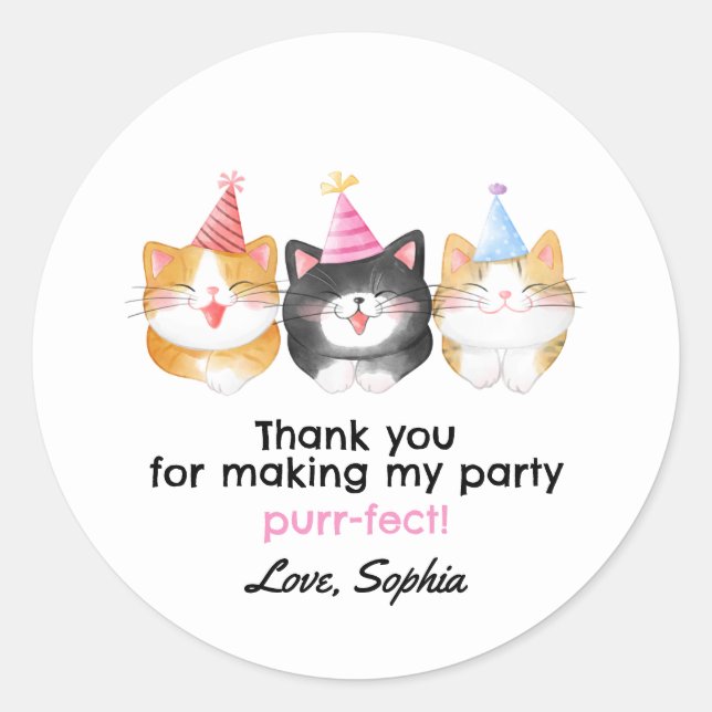 Sticker Rond Chat mignonne Anniversaire Fête Favoriser Sac (Devant)