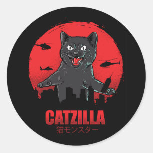 Sticker Rond Chat Monster Catzilla
