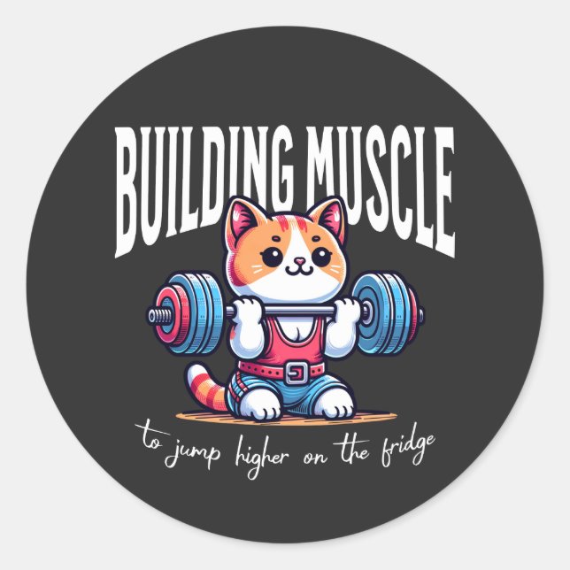 Sticker Rond Chat musculaire de construction - levage de poids (Devant)
