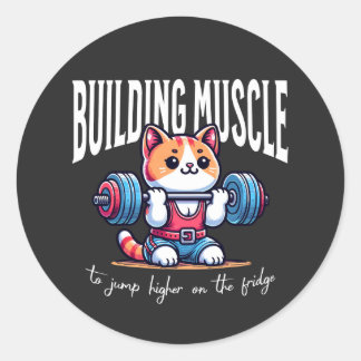 Sticker Rond Chat musculaire de construction - levage de poids
