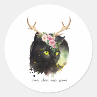 Sticker Rond Chat Mystic Bloom