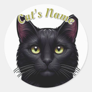 Sticker Rond Chat noir assez solide ・ Personnalisé