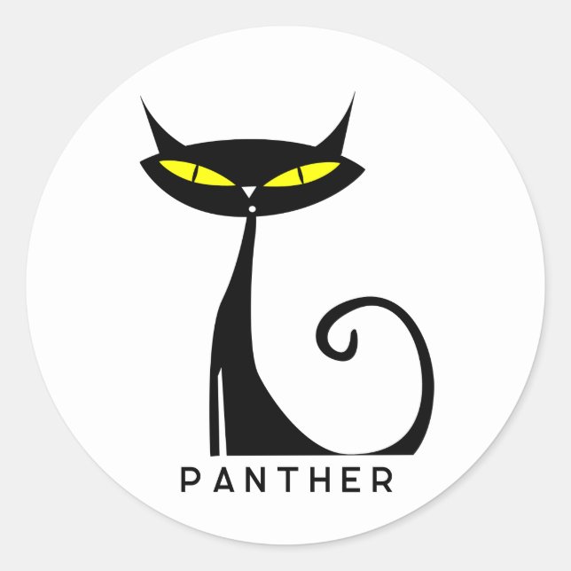 Sticker Rond Chat noir atomique moderne du milieu du siècle (Devant)