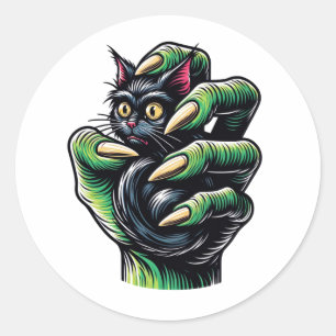 Sticker Rond Chat noir attrapé par la main de la cuisine