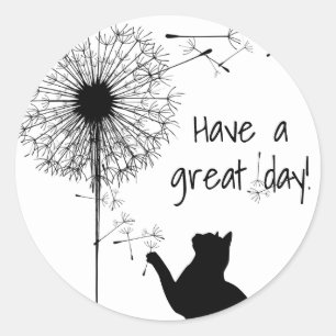 Sticker Rond Chat noir avec graines de Dandelion