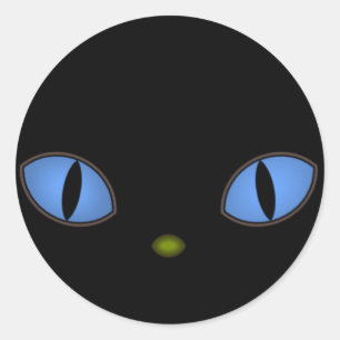 Sticker Rond Chat Noir Avec Grands Yeux Bleus