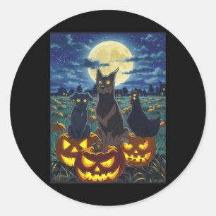 Sticker Rond Chat noir Chien Poulet Halloween Citrouille Épouva
