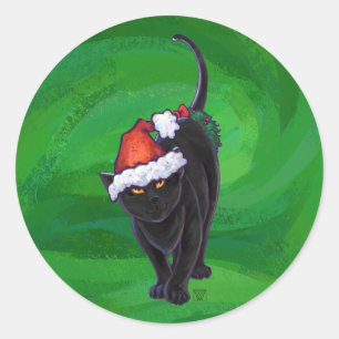 Sticker Rond Chat noir de Noël en vert