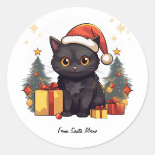 Sticker Rond Chat noir de Noël mignon