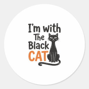 Sticker Rond Chat noir drôle gravure vintage Halloween Design