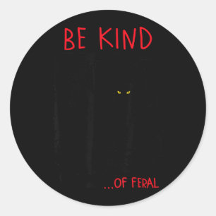 Sticker Rond Chat noir drôle plutôt sauvage miroir gothique