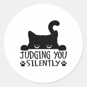 Sticker Rond Chat Noir Drôle Vous Jugeant Silencieux Chat