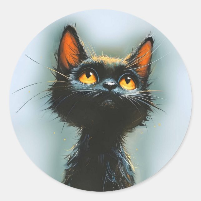 Sticker Rond Chat noir enchanté (Devant)