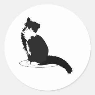 Sticker Rond Chat noir et blanc