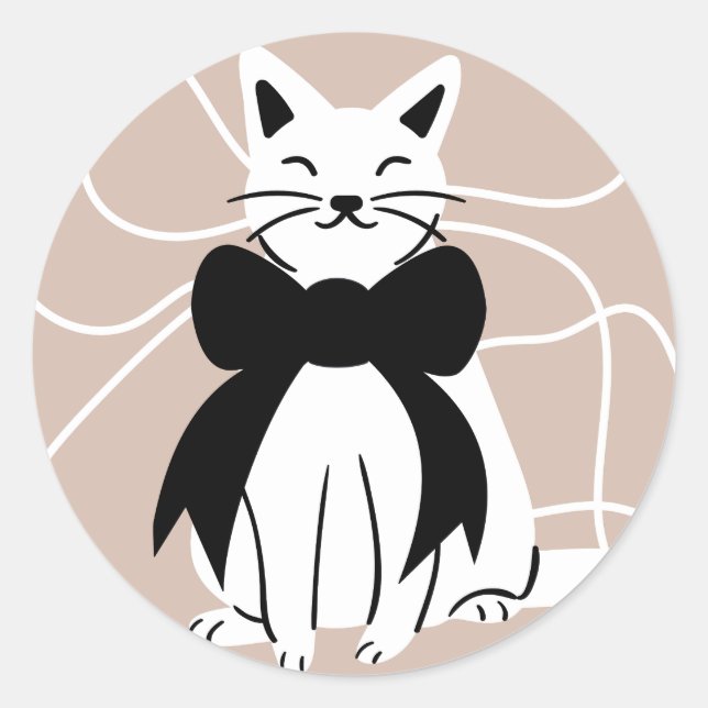 Sticker Rond Chat noir et blanc avec ligne abstraite (Devant)