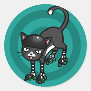 Sticker Rond Chat noir et blanc sur Rollerskates