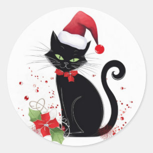 Sticker Rond Chat noir festif