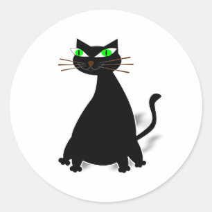 Sticker Rond Chat noir gras aux yeux verts