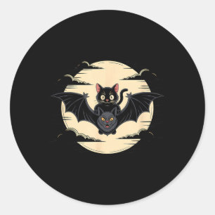 Sticker Rond Chat noir Halloween Chauve-souris Pleine Lune Nuit