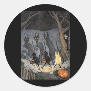 Sticker Rond Chat Noir Halloween Hommes Femmes