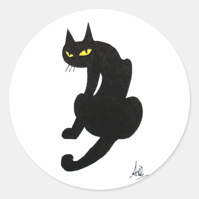 STICKER ROND CHAT NOIR HALLOWEEN PARTY (Devant)