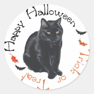 Sticker Rond Chat noir Joyeux Halloween