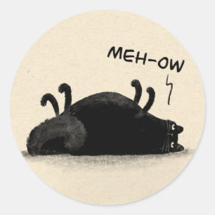 Sticker Rond Chat noir Meh-ow