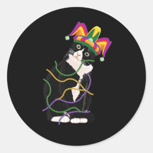 Sticker Rond Chat Noir Meow Mardi Gras Masque Fleur De Lis Chat