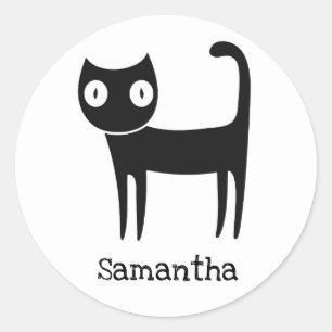 Sticker Rond Chat noir mignon avec de grands yeux personnalisés