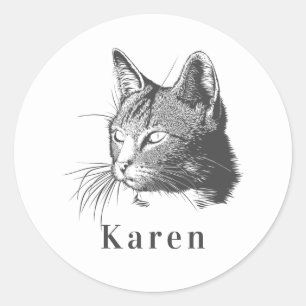 Sticker Rond Chat noir personnalisé Main artistique esquissée
