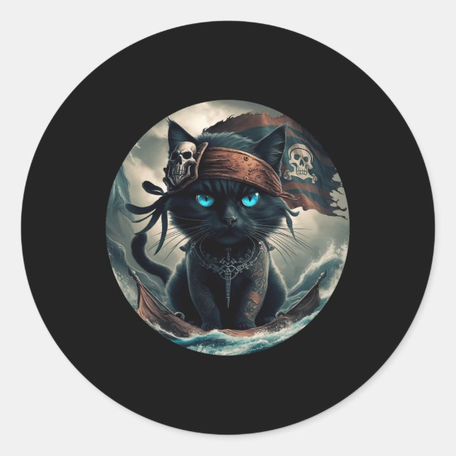 Sticker Rond Chat noir pirate (Devant)