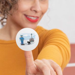 Sticker Rond Chat noir policier de malchance et accident