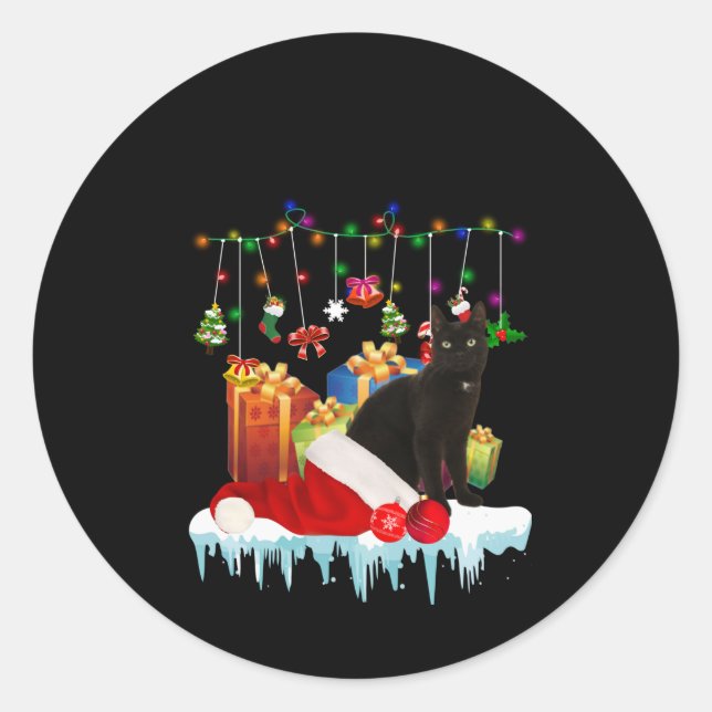 Sticker Rond Chat Noir Présent De Mon Noël (Devant)