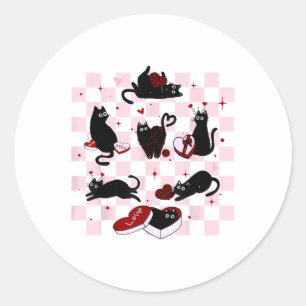 Sticker Rond Chat Noir Rétro Jouer Coeur Valentines Jour Chat K