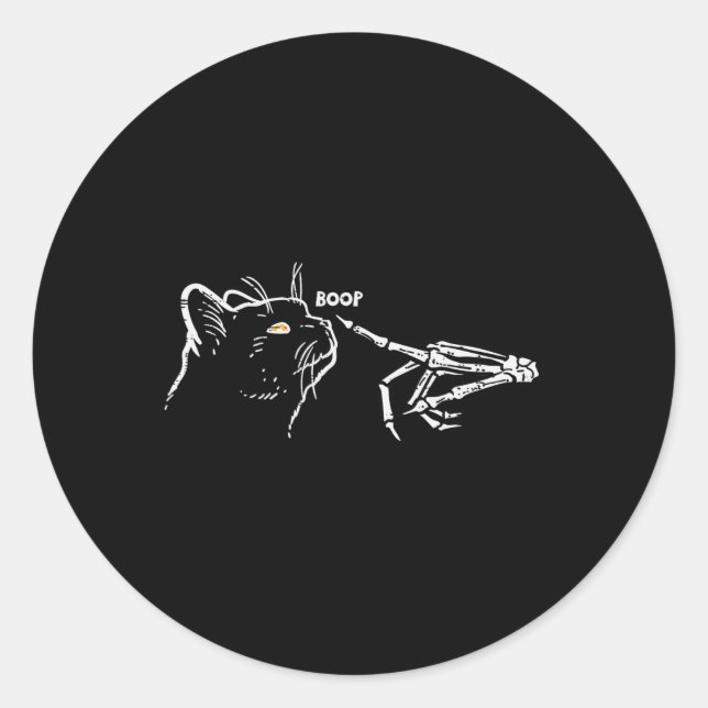 Sticker Rond Chat noir Squelette Halloween Poêle Femme G (Devant)