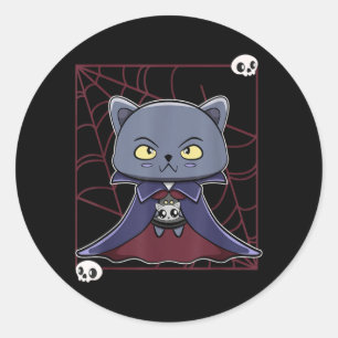 Sticker Rond Chat Noir Vampire Dracula Et Objet De Monstre Pour