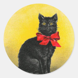 Sticker Rond Chat noir vintage