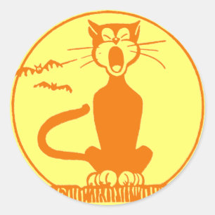 Sticker Rond Chat noir vintage Halloween