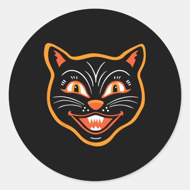 Sticker Rond Chat noir Vintage Halloween (Devant)