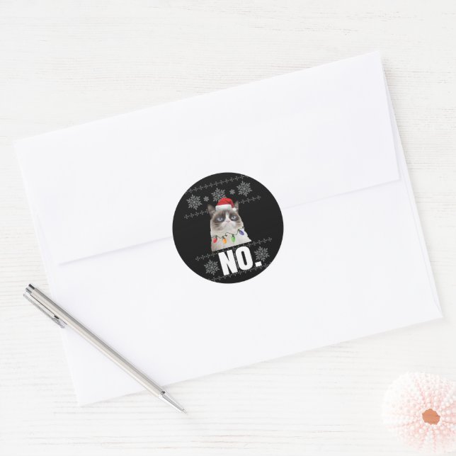 Sticker Rond Chat Non Grumpy Xmas Chats Pas De Vilains Cadeaux  (Enveloppe)
