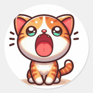 Sticker Rond Chat orange Kawaii