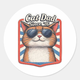 Sticker Rond Chat Papa depuis ’76 - Amoureux des chats patrioti
